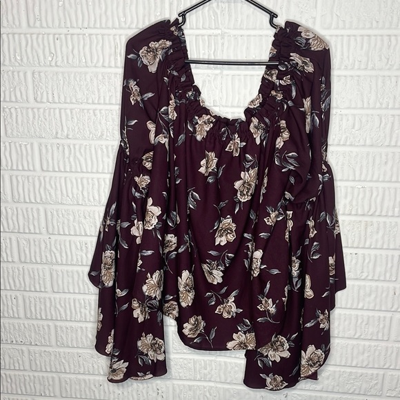 Truth NYC Floral Burgundy Women's Cropped Top - Picture 1 of 3